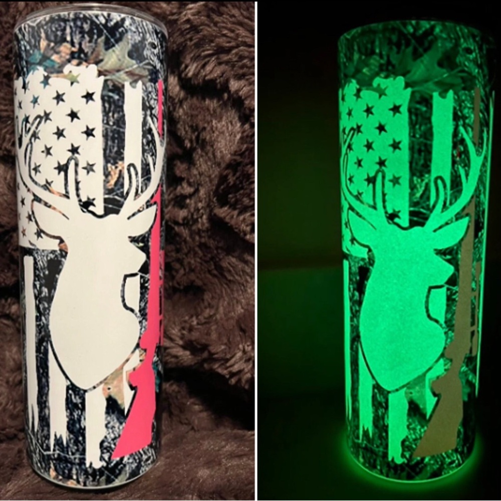 20oz Tumbler | Camo | Deer Hunting | Glow-In-The-Dark | American Flag